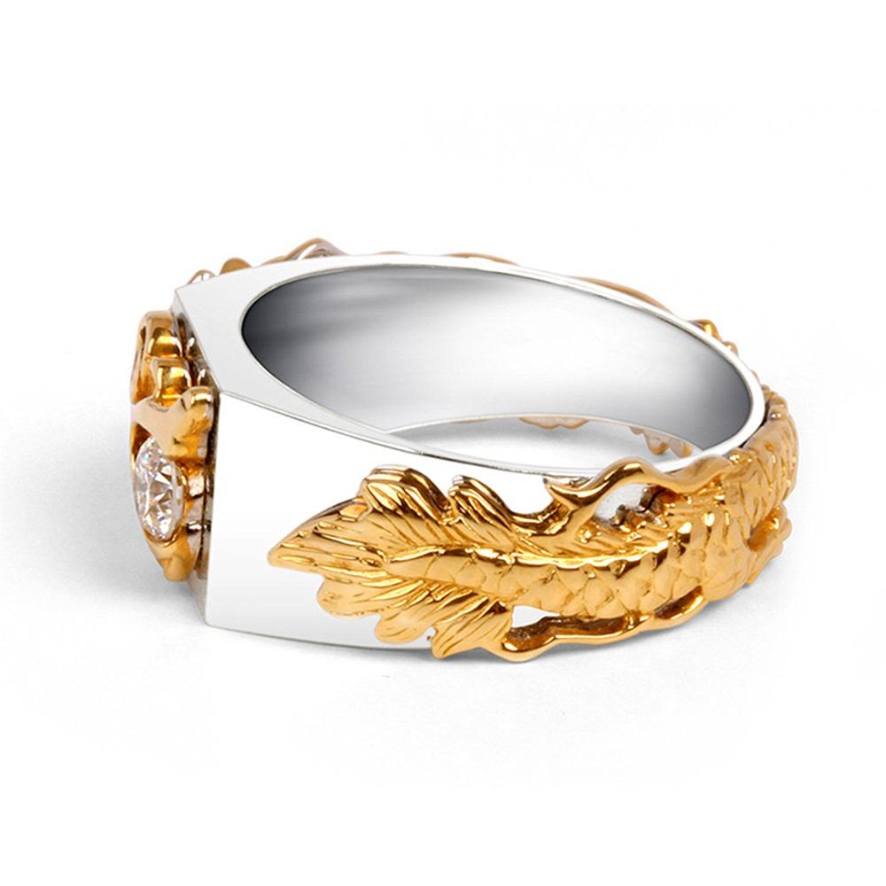 Dragon Ring 18k Gold Plated Rhinestone Unisex Bold Dragon Head Design Stylish Jewelry for Men and Women