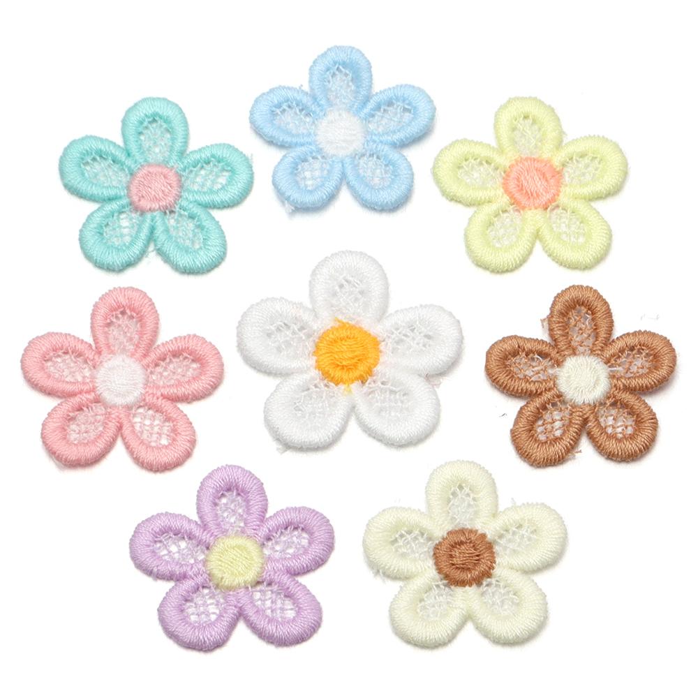 20pcs/lot Double Color Flower Mesh Embroidery Patches Applique For Girls Clothing Dress Headwear Hair Clips Decor Accessories