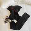 Women's Modal Pajama Set: Short-Sleeved with Built-in Bra, Includes Shorts and Long Pants for Spring/Summer