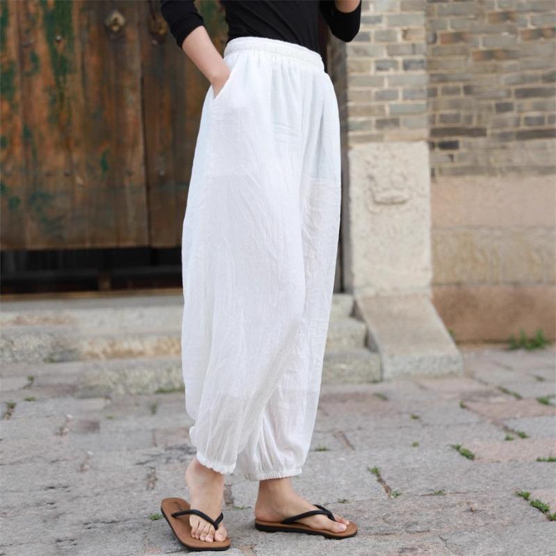 

Yoga Pants Cotton and Linen Women s Pilates Loose Home Pants Versatile Bloomers Literary Travel Photography Ultra-loose Tai Chi Pants Onesize белый