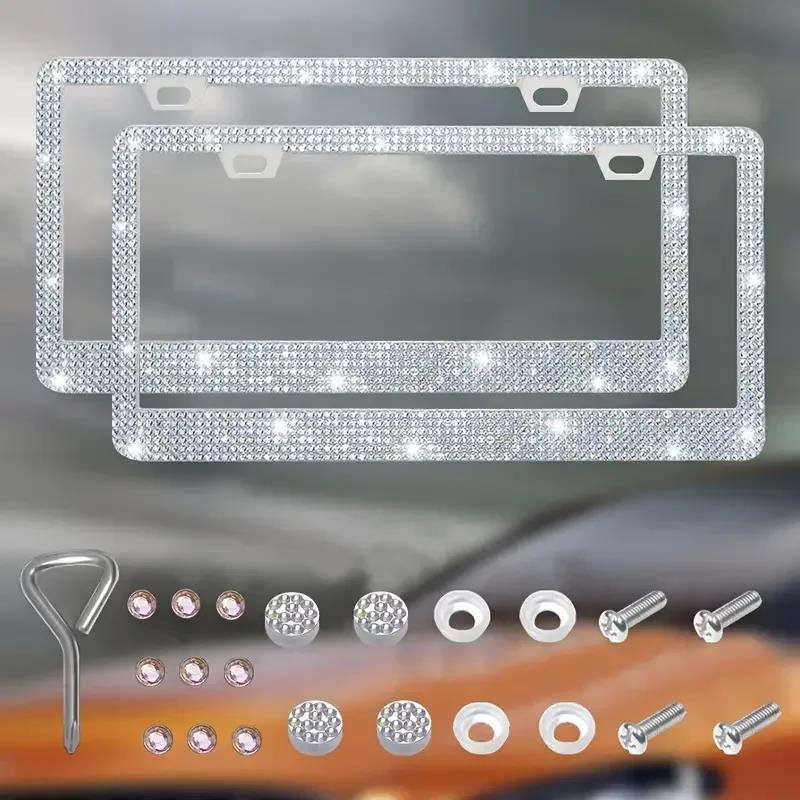 NEW Bling Crystal Car License Plate Frame Women Rhinestone License Plate Frame Cover Holder Car Accessories with Screw 31*16cm License Plate Covers