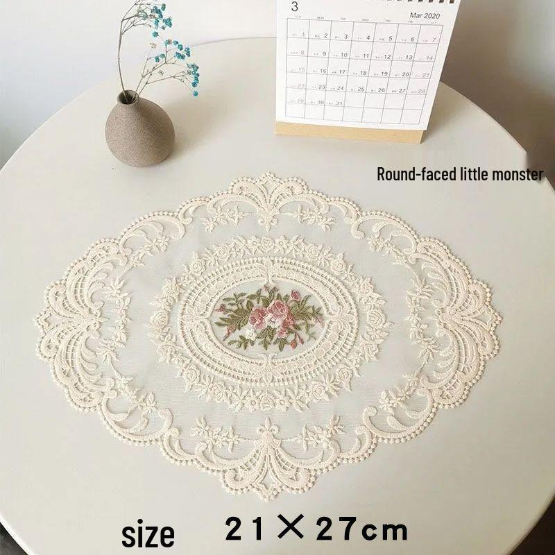 European Retro French Lace Embroidered Table Mat and Coaster Set - Home & Photo Decor