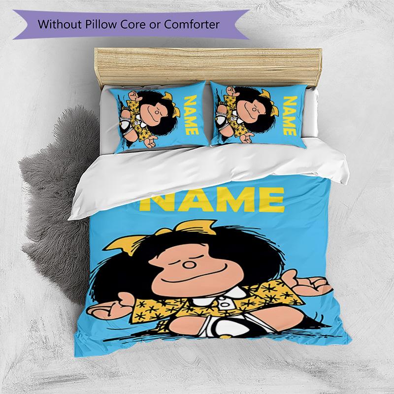 3pcs Mafalda2 Cover Set - Personalized Name, HD Printed Bedding with 1 Cover and 2 Pillowcases - Perfect for Home Decor, Easy Care