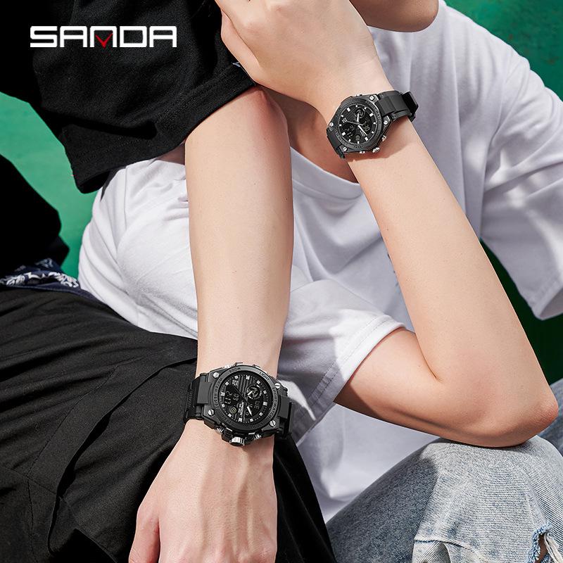 Sanda Couple's Multifunctional Smart Sports Watches - Men's & Women's Waterproof Outdoor Trendy Electronic Watches for Students