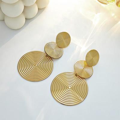 Personalized Round Earrings, Real Gold-plated Simple Design Sense Splicing Mosquito Coil Disc Earrings