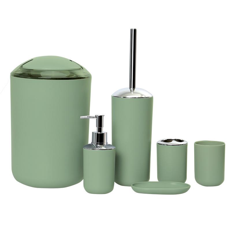 Bathroom Essentials: 6-Piece Set with Toothbrush Holder, Soap Dish, Toilet Brush, and Trash Can