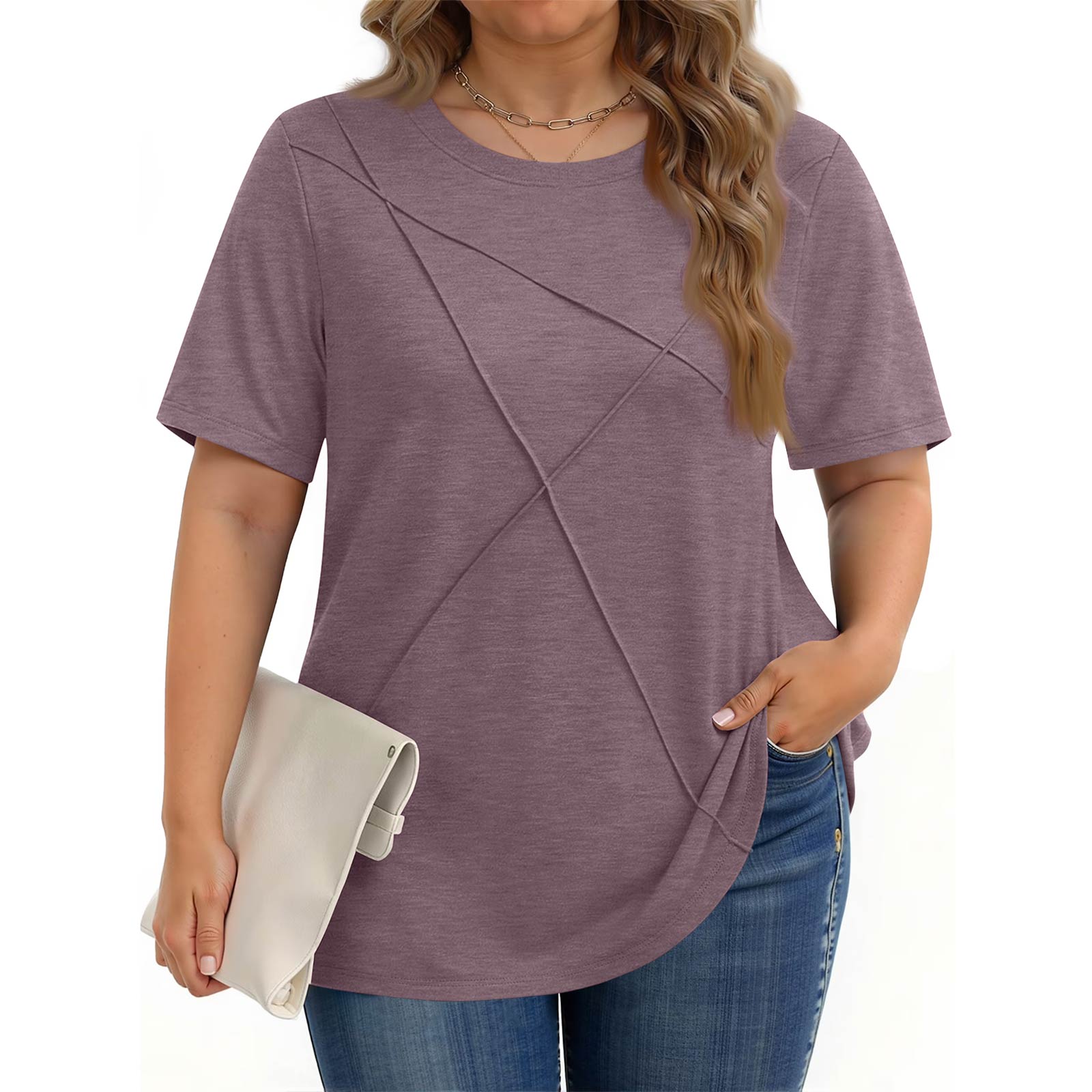 Women s Plus-Size Fashionable Casual Loose-Fit Short-Sleeve Top XXL