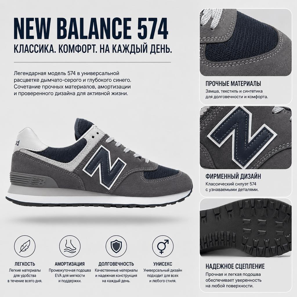 New Balance Sneakers Unisex 574v2 Grigio Navy ML574EI2