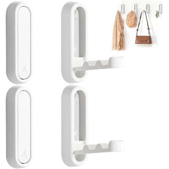 2Pcs Foldable Wall Hooks, Zinc Alloy Folding Hook Silver, Heavy Duty Folding Coat Hooks Wall Mounted for Hanging Coat Towels Bags Keys (Silver, 2