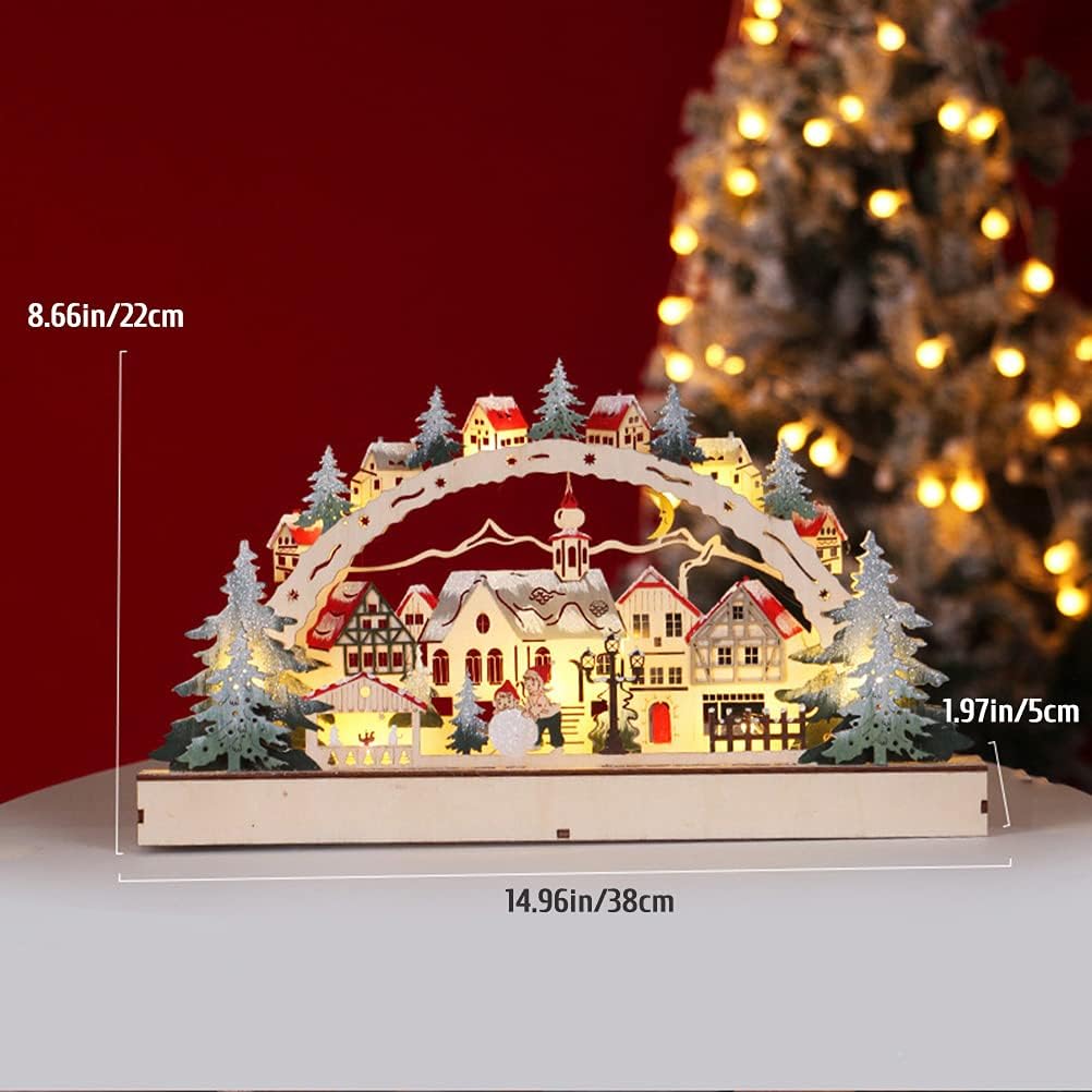 HEITIGN Christmas Decor 38 * 22 * 5CM LED Forest Scene Wooden Village for Mall Window Decorations