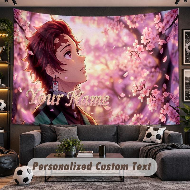 Wall Hanging Tapestry Custom NameDemon Slayer Pattern Personalized Printed Fabric Wall Decor