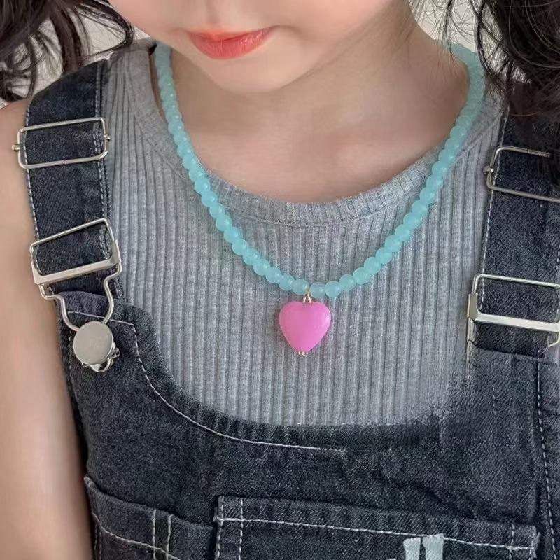 Modische bunte Perlen Herz Anhänger Halskette für Frauen Mädchen Kontrastfarbe Choker Ästhetischer Schmuck Hals Accessoires