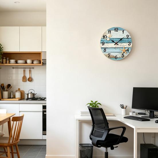 2D Flat Wooden Wall Clock Silent Quartz Movement Hand-Painted Clock Home Office Bedroom Living Room Digital Analog Clock Decoration