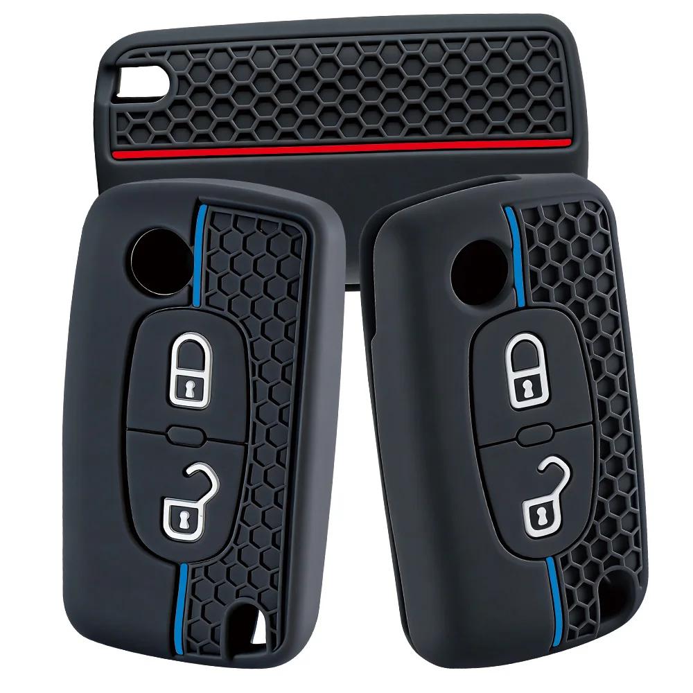 Silicone Car Key Case Cover Keychain Fob Shell For Citroen C2 C3 C4 C5 C6 Xsara Berlingo For Peugeot 207 307 308 407 607 807