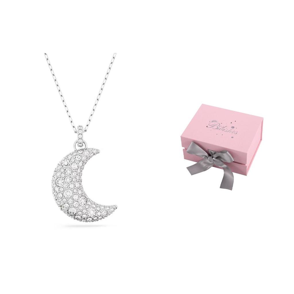 Swarovski Seria Luna Wzór Półksiężyca Posrebrzany Rodem Naszyjnik Damski Srebrny 5666181