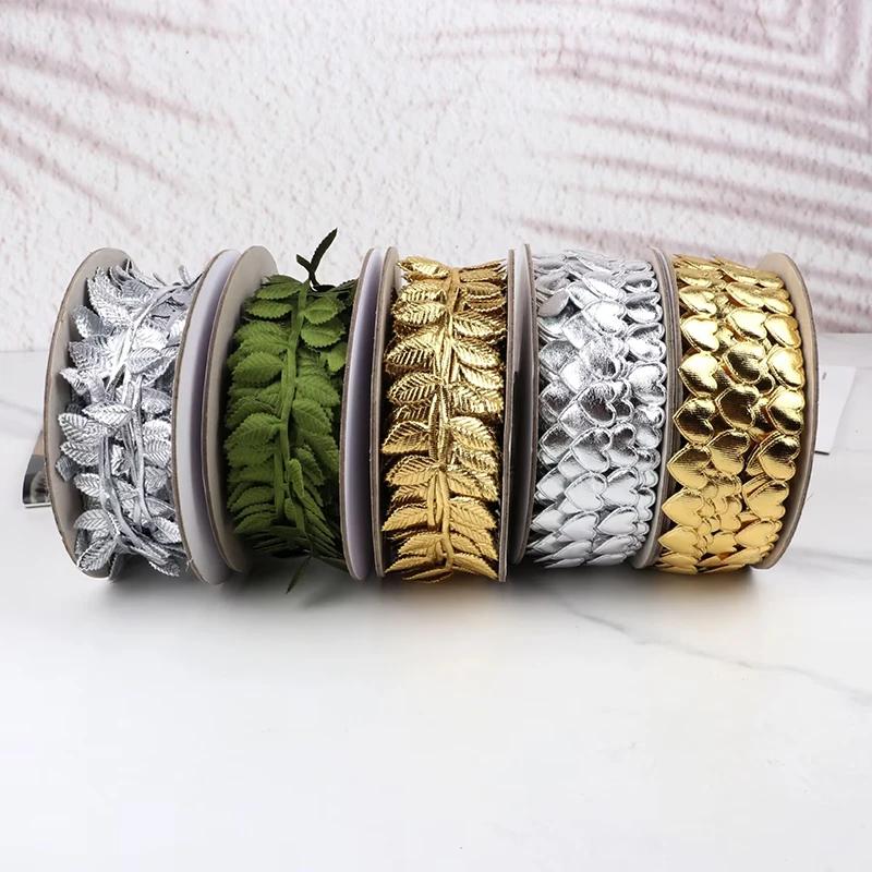 10m Leaves/Star/Heart Glitter Lace Sewing Trim Ribbon for Gift Wrapping Christmas Tree Decor DIY Craft Supply Ornament Material