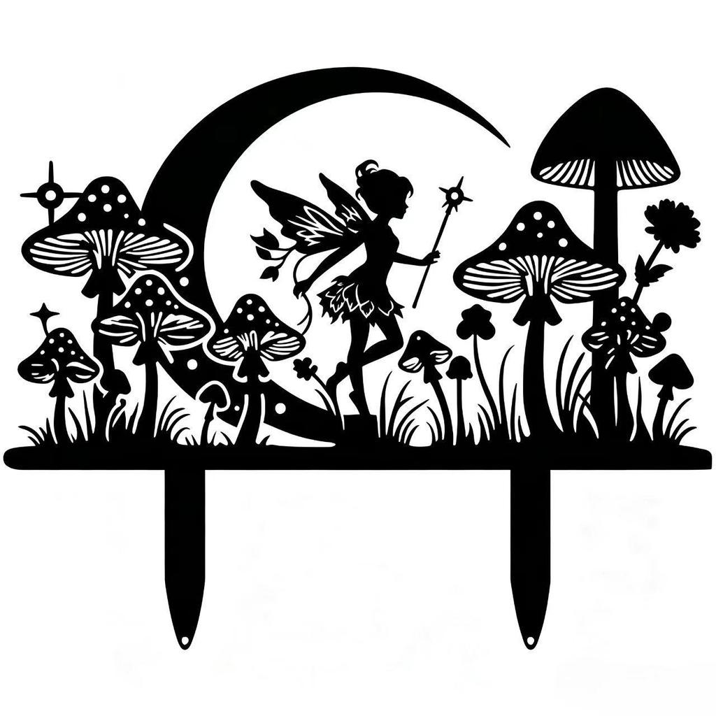 Iron Art Angel and Mushroom Garden Lawn Ornaments - Hollow Silhouette Yard Decorations