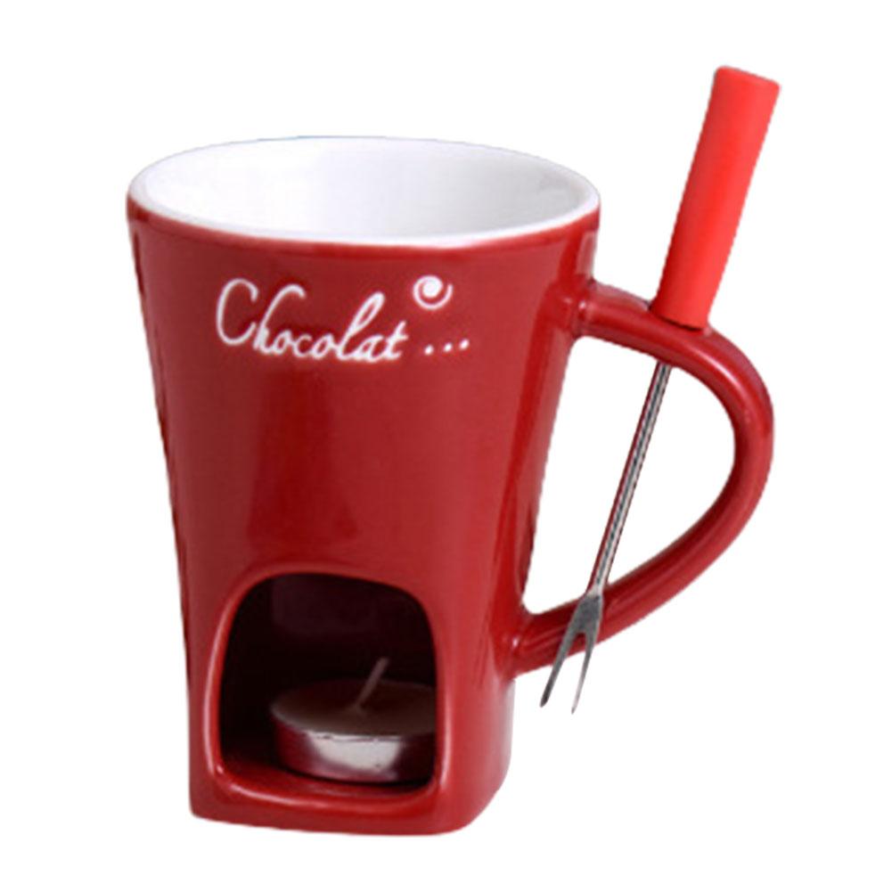 

Sweet Fondue Cup with Fork Heating Food Ceramic Mug Creative Coffee Mug Gifts for Birthday Wedding and More 130ML червоний
