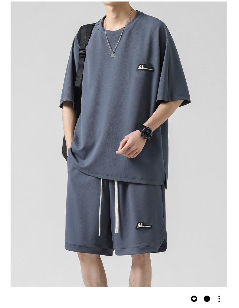 Men's Ice Silk Quick-Dry Summer Sports Set - Short Sleeve T-shirt & Basketball Shorts