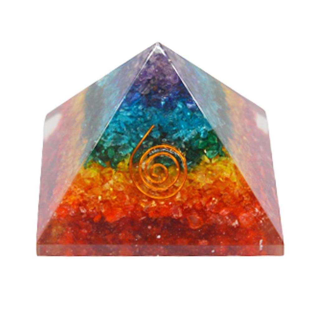 Resin Medium Size Multicolor Set of 1 Seven Chakra Multi Stone Orgone Crystal Pyramid for Reiki Healing, Vastu Correction, Meditation, Aura Cleaning