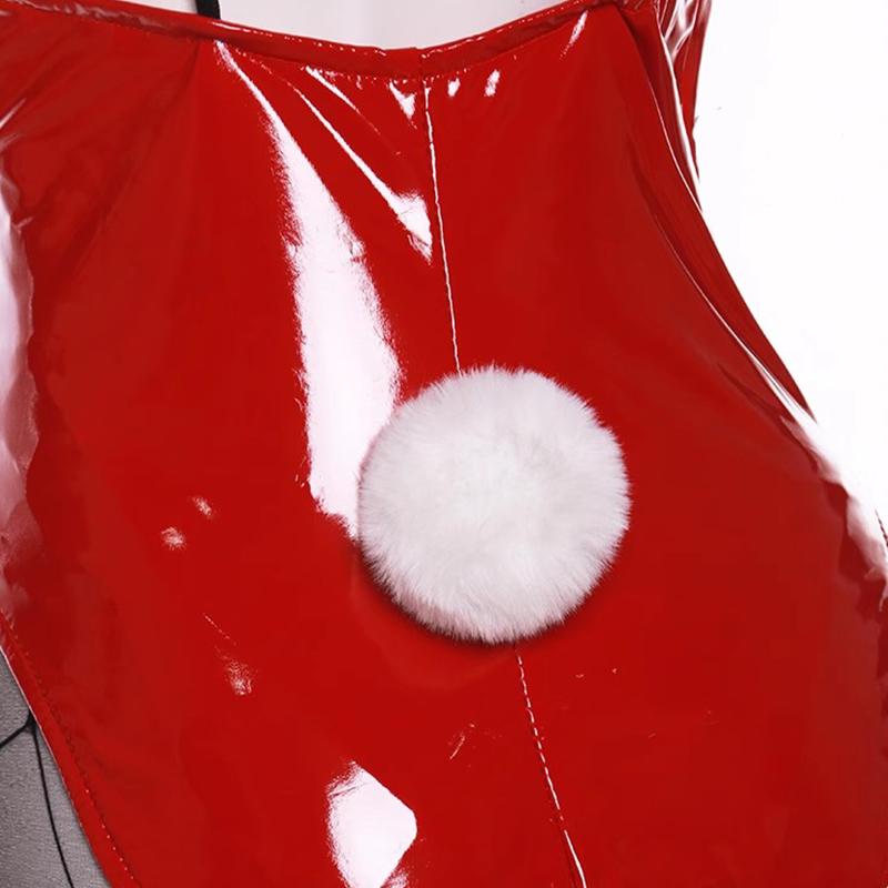Game Red Black Bunny Suit Women Elastic Leather Fabric Sexy Cosplay Suit Halloween Christmas Jumpsuits