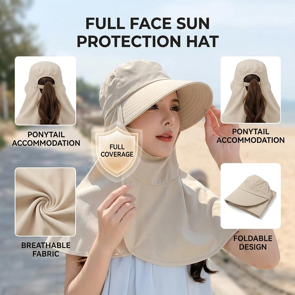 New Sun hat Summer Sunshade Visor Big Hat Outdoor Sunprotection Fishing Hiking Neckprotection Shawl Bucket Hats Sun Supplies