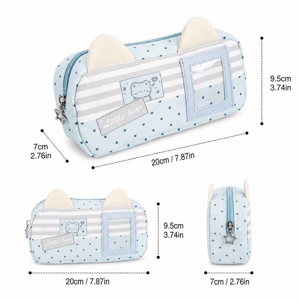 Cat Ear Design Pen Bag Multi-Layer Pencil Pouch Large Capacity Stationery Bag Gift