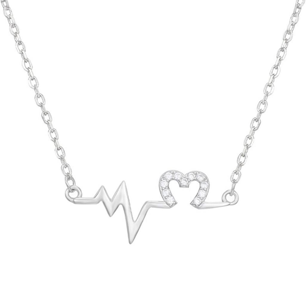 Heartbeat Hollow Heart Full Paved Cubic Zirconia Pendant Ins Trendy Women Clavicle Necklace