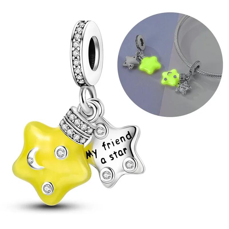 Copper Charm Chameleon Glowworm Light Bulb Firefly Star Moon Pendant Fit Original Bracelet Diy For Jewelry Making