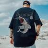 T-shirt da uomo in cotone Oversize Moda Stampa Cartone Animato Attacco di Squalo Maglietta da uomo a maniche corte Top larghi a girocollo