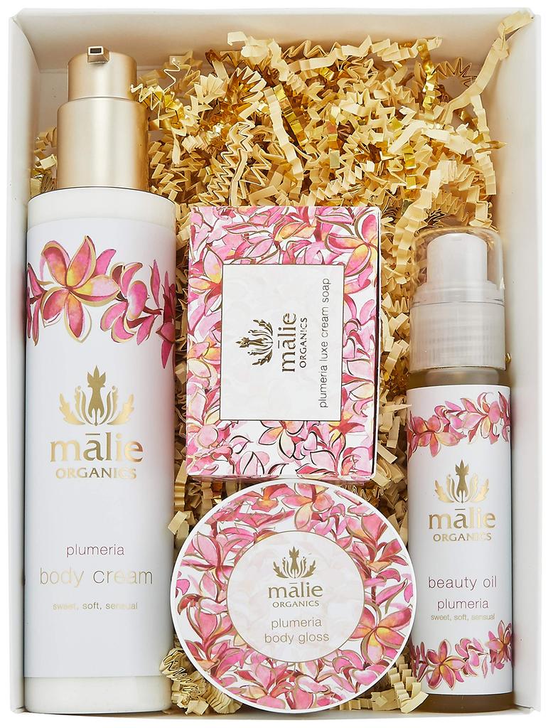 Malie Organics Luxe Spa Box Plumeria Beauty Oil Body Cream Body Gloss Luxe Cream (Set Contents / / / Soap)