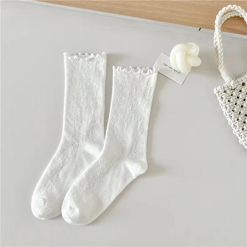 

Summer Women Socks with Lace Trim Hollow-Out Mesh Breathable Slouch Solid Color Trendy and Versatile for Instagram Style Socks One Size белый