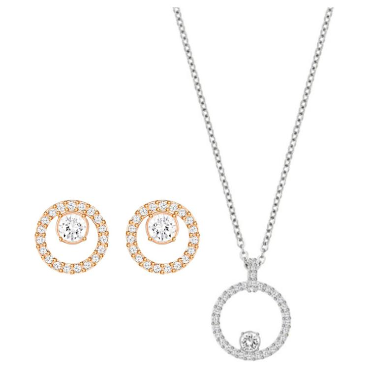 

Swarovski Constella Inlaid Decoration Rhodium-Plated Necklace And Earring Set Women jewelry Multicolor 5198686+5199827 Box (Random Color)