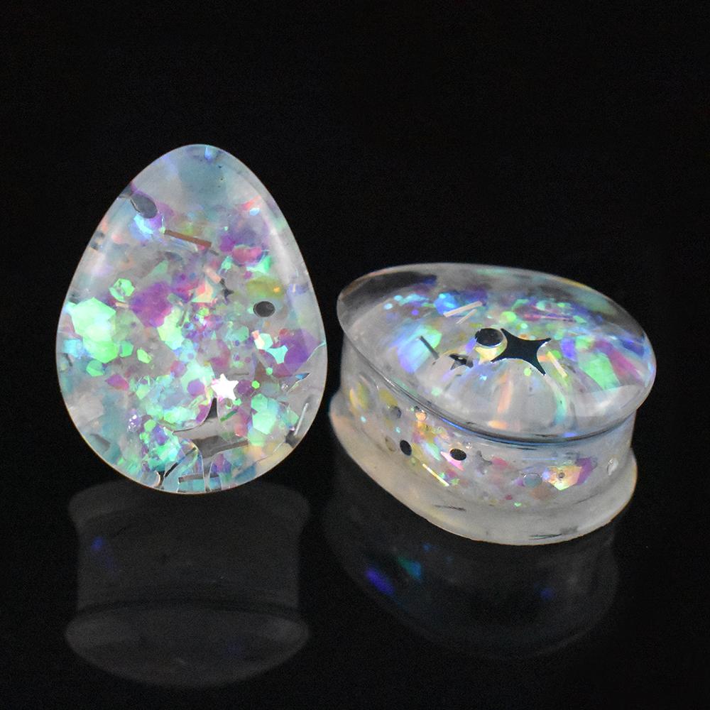 Une paire d'écarteurs d'oreille acryliques brillants en forme de larme de 8 à 50 mm, plugs tunnels, dilateurs d'oreille, bijoux de piercing corporel