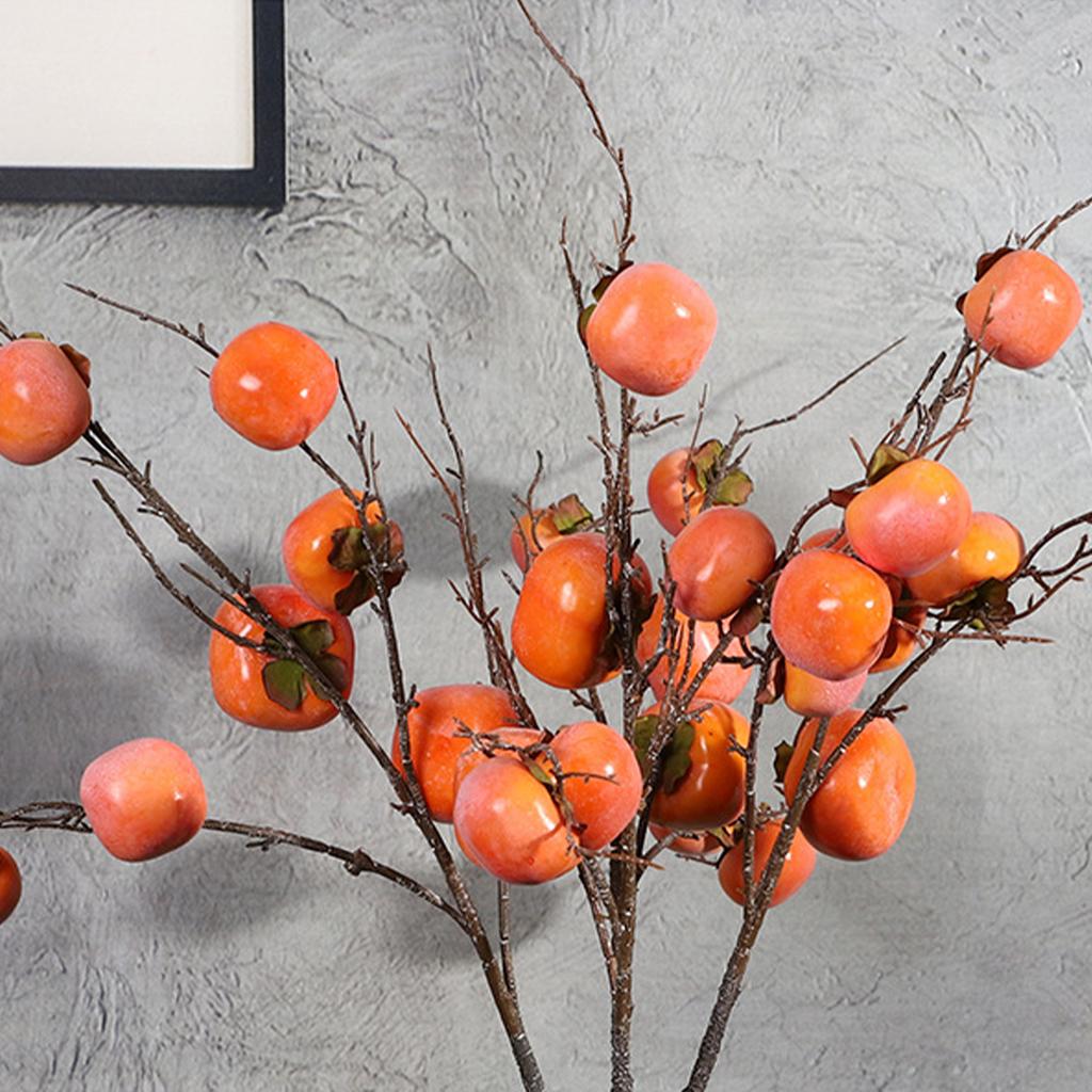 Artificial Persimmon Branch Lifelike Bendable Simulation Persimmon Branch for Home Decoration Saffron