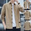 Men Autumn Shirt Double Pockets Solid Color Long Sleeves Turn-down Collar Loose Warm Single-breasted Casual Korean Style Autumn Tops for Daily Wear