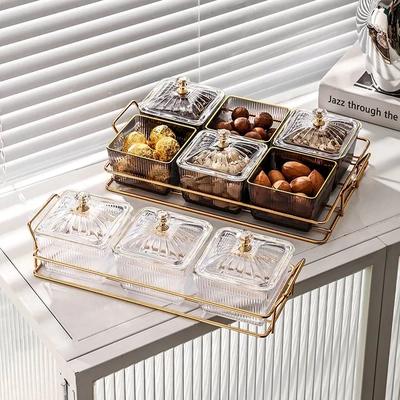 Transparenter Quadratischer Dessertglasbehälter Schale Gitter Getrocknete Früchte Salatplatte Snackschalen Lebensmittelaufbewahrung Eingelegtes Tablett Box Deckel Schüssel Geschirr