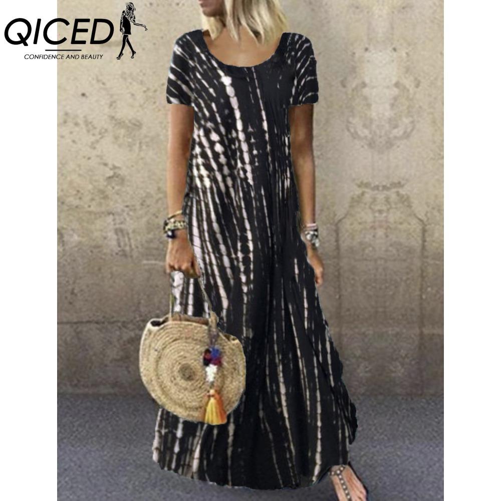 

QICED S-5XL Женская мода Лето Весна Повседневные Платья с коротким рукавом и круглым вырезом XXXXXL чёрный