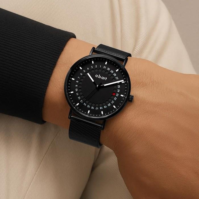 A.b.art Watch Men's Swiss Parts Movement Sapphire Glass Black Dial Stainless Mesh Band Thin Waterproof Analog 41mm Minimal Bauhaus Design
