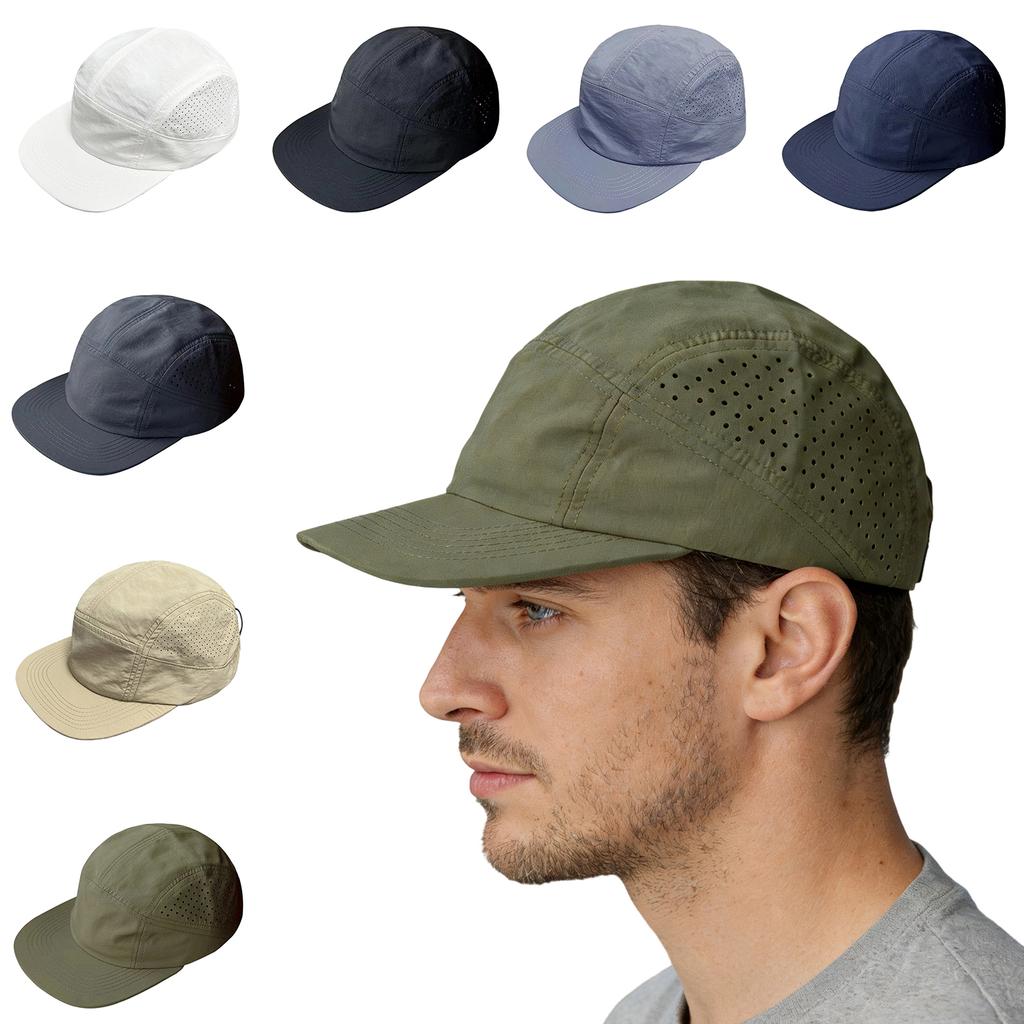 Lightweight Nylon 5 Panel Cap with Ventilation Holes and Curved Brim for Outdoor Sports and Everyday Wear