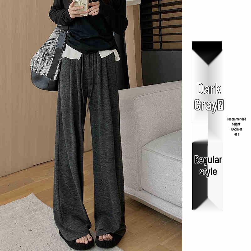 

Женские серые брюки с высокой талией и широкими штанинами - Маленькие и большие размеры, Весна-осень 2024, Повседневные, Приталенные M (96-110 lbs)