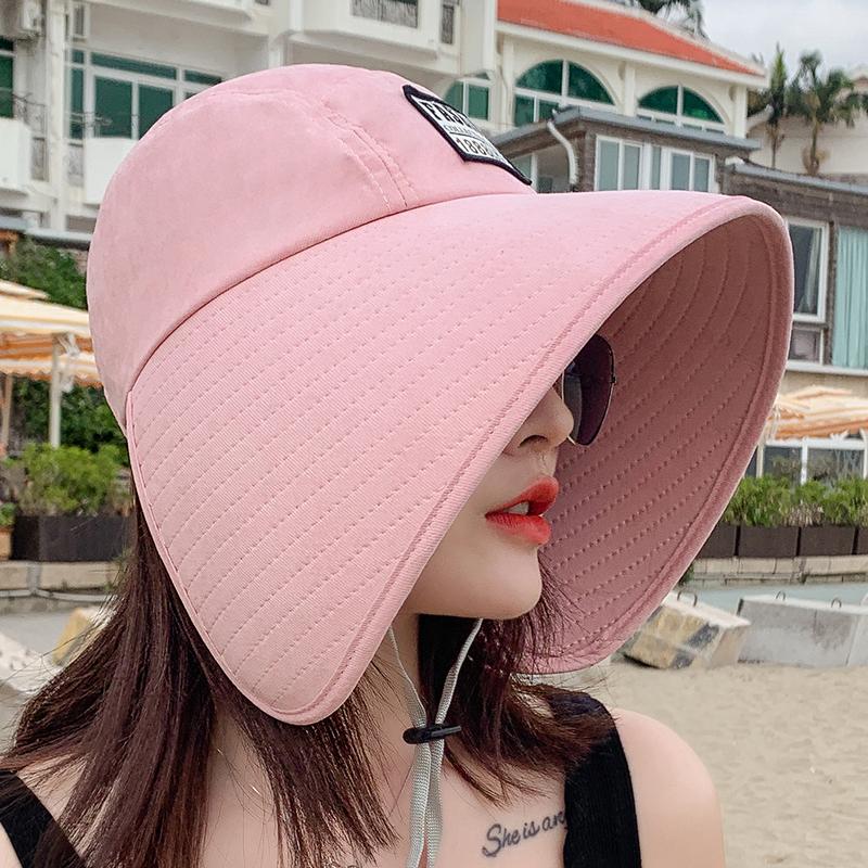 Women Summer Hat Big Brim Adjustable Anti-UV Protection Fisherman Hat Foldable Beach Sun Hats Empty Top Hat Ponytail Hat Travel