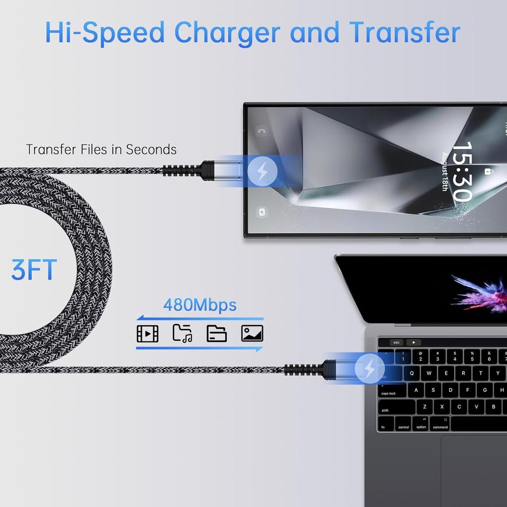 60W Car Carplay Cable Fast Charging for iPhone 17 Pro Max/17/16e/16/16 Pro/16 Pro Max/16 Plus/15/15 Pro/15 Pro Max, USB C to USB C Android Auto USB C