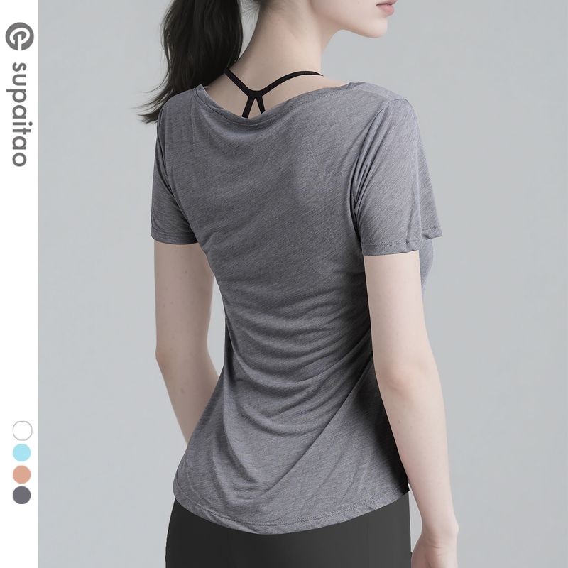 

Non-Exchangeable Non-Returnable] Micro-Transparent Yoga Clothes Short Sleeve Tops Loose Silm Workout Clothes Cool Feeling Sports T-Shirt Women Melange gray L