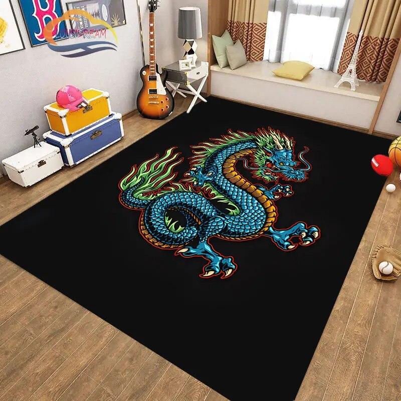 Kinesisk Drage Teppe 3D Trykk Dyr Tegneserie Mytisk drage Områdeteppe Stue Lekematte Gang Entrédør Dekor