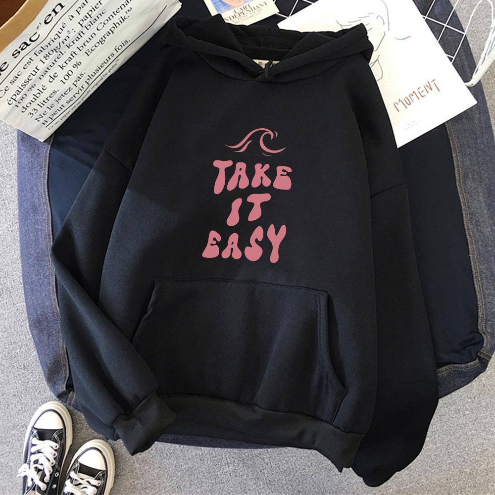 

Take It Easy Creative Design Hoody For Women Pocket Street Sweatshirt Hip Hop Style Fleece Hoodie All-Match Comfortable Clothes 3XL