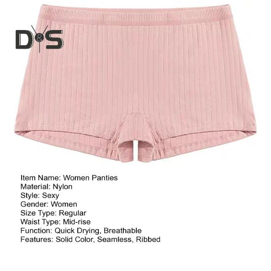 Women Mid Rise Shorts Panties Seamless Solid Color High Elastic Slim Fit Ribbed Safety Shorts Briefs Underpants