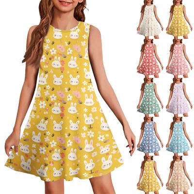 Robe d'été pour fille sans manches, robe décontractée imprimée en couleur
