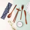 Japanese Wooden Portable Tableware Set: Long-Handled Spoon, Fork, and Chopsticks - Korean Style Three-Piece Set for Outdoor Use.
