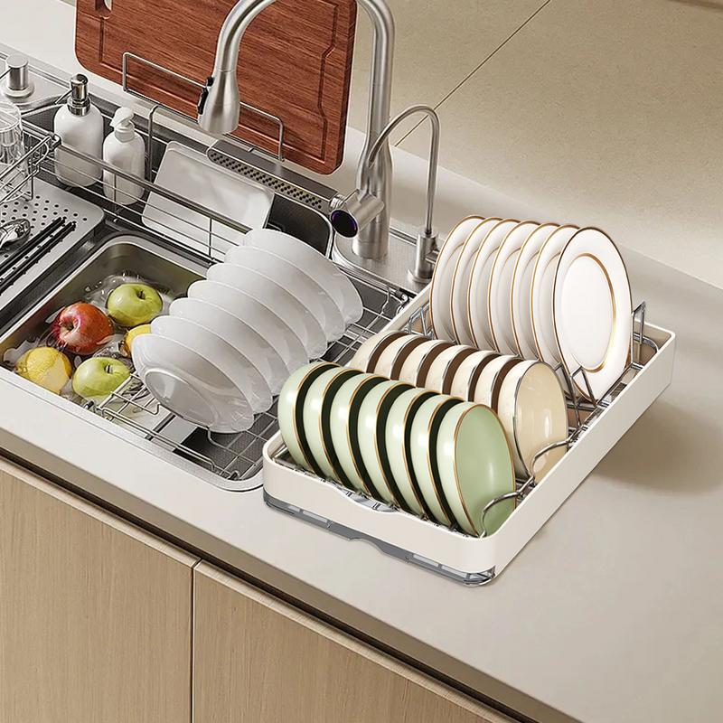 Pull-out cabinet drawer Metal slide-out dish drying rack Kitchen shelf dish rack for home kitchen tableware storage